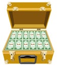 Gold briefcase with money