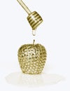 Gold brilliant apple with drop of honey on dipper