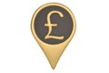 Gold British Pound pin icon on white backgroun.3D illustration. Royalty Free Stock Photo