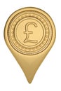 Gold British Pound pin icon on white backgroun.3D illustration. Royalty Free Stock Photo