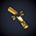 Gold Broken baseball bat icon isolated on black background. Vector