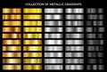 Gold, bronze, silver and black texture gradation background set. Vector metallic gradients. Royalty Free Stock Photo