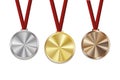 Gold bronze and silver medals. Medallions vector without number. Champion`s empty reward