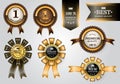 Gold brown labels ribbon quality award set collection on soft gray background design premium luxury vector.