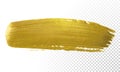 Gold brush paint stroke. Acrylic golden color smear stain on white background. Glitter gold banner with glossy texture for banner,