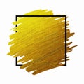 Gold brush stoke texture on white background with black line frame illustration Royalty Free Stock Photo