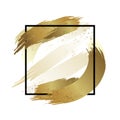 Gold brush stroke color with line frame abstract paintbrush vector illustration