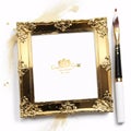 The gold brush stroke is isolated on a white background. Royalty Free Stock Photo