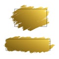 Gold brush strokes with line frame on white background vector illustration