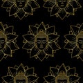 Gold Buddha and Lotus Seamless Pattern Royalty Free Stock Photo
