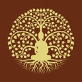 Gold buddha Meditate under Bodhi tree circle sign style vector design Royalty Free Stock Photo