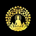 Gold Buddha Meditation sit on lotus with bodhi tree branch and leaf around on black background vector design Royalty Free Stock Photo