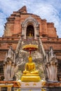 Gold Buddha, Wat Chedi Luang temple big Stupa, Chiang Mai, Thailand Royalty Free Stock Photo