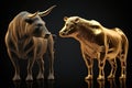 Gold bull and bear - stock market symbols on dark background Royalty Free Stock Photo