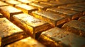 Gold bullion, closeup of gold ingots, financial success concept. Generative AI Royalty Free Stock Photo
