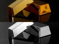 Gold bullion and silver bars on black background Royalty Free Stock Photo