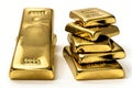 Gold bullion on a white background, closeup of photo Royalty Free Stock Photo