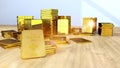 Gold Bullions Wooden Table Royalty Free Stock Photo