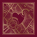 Gold and burgundy card with heart and art deco geometric ornament Royalty Free Stock Photo