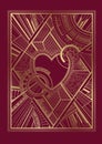 Gold and burgundy card with heart and art deco geometric ornament Royalty Free Stock Photo