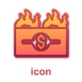 Gold Burning dollar bill icon isolated on white background. Dollar bill on fire. Burning of savings. Vector Royalty Free Stock Photo