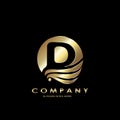 Gold Business Initial D Logo Letter, Elegance Wave Wing Bird with negative space letter D design concept