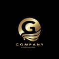 Gold Business Initial G Logo Letter, Elegance Wave Wing Bird with negative space letter G design concept