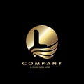 Gold Business Initial L Logo Letter, Elegance Wave Wing Bird with negative space letter L design concept