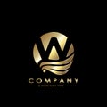 Gold Business Initial W Logo Letter, Elegance Wave Wing Bird with negative space letter W design concept