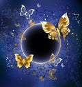 Gold butterflies on a blue background Royalty Free Stock Photo