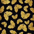 Gold butterfly seamless pattern on black background Royalty Free Stock Photo