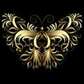 Gold butterfly. Vector illustration. Patterned vintage design. Royalty Free Stock Photo