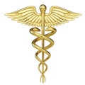 Gold Caduceus - medical symbol with isolated on white Royalty Free Stock Photo