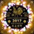 Gold Calligraphy 2017. gold Happy Chinese new year of the Rooster. vector concept spring. backgroud pattern. luminous color garlan