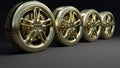 Gold car wheels and alloy wheels