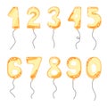 Gold cartoon balloon numbers for birthday party cards. Event celebration invitation card vector set. Royalty Free Stock Photo