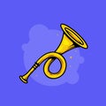 Gold ceremony trumpet. Fanfare musical instrument. Vector cartoon Royalty Free Stock Photo
