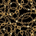 Gold chain on black. seamless Royalty Free Stock Photo