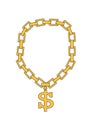 Gold chain with dollar-shaped medallion. Vector illustration of golden necklace