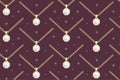 Gold chain with pearl gemstone pendant. Vector seamless cartoon pattern, expensive jewelry, women necklace.