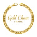 Gold chain round border frame. Wreath circle shape with a lobster lock.