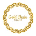 Gold chain round border frame. Wreath circle wavy shape. Jewelry image.