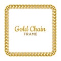 Gold chain square border frame. Rectangle wreath shape. Jewelry image.