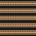 Gold chains and beads horizontal lines seamless pattern on black background. For fashion design. Vector Royalty Free Stock Photo