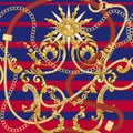 Gold chains and belts seamless patterns for fabric design.