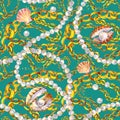 Gold chains and pearl garlands seamless pattern. jewelry background.