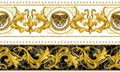 Gold chains seamless border. luxury illustration. golden leopard head and lace. damask pattern design. Royalty Free Stock Photo