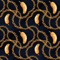 Gold chains seamless pattern. jewelry background. luxury illustration. Royalty Free Stock Photo