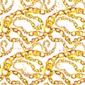 Gold chains seamless pattern. jewelry background. Royalty Free Stock Photo