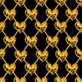 Gold chains seamless pattern. luxury illustration. golden heart. love design. Royalty Free Stock Photo